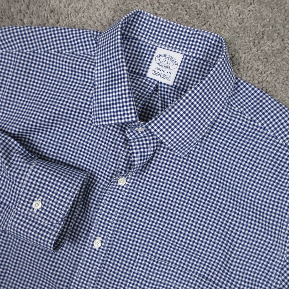 Brooks Brothers Shirt Mens XL 17 35 Blue Gingham Check Regent Dress Button Up